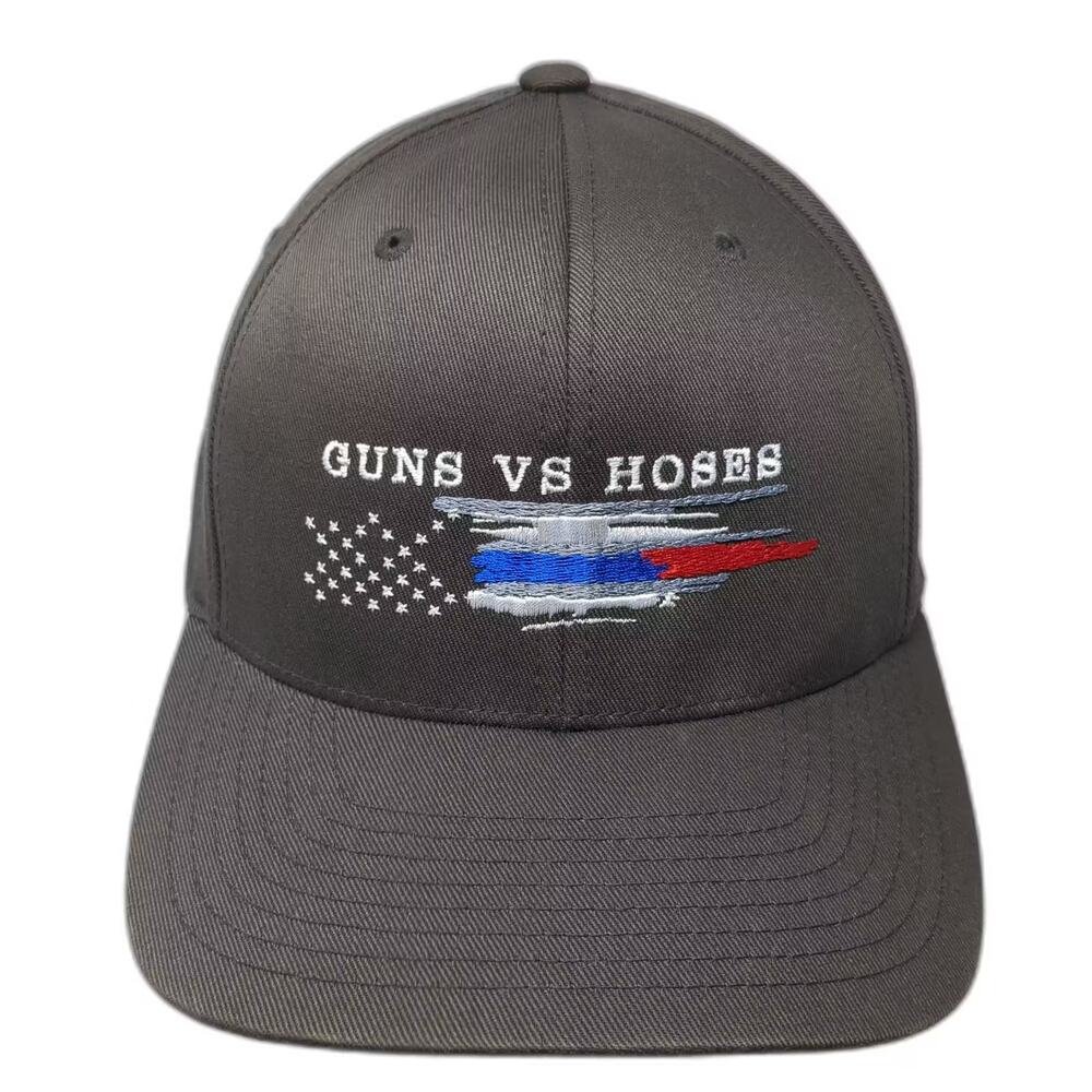 Flexfit Yupoong Guns vs Hoses Gray XL Baseball Cap Hat Embroidered Fitted Logo